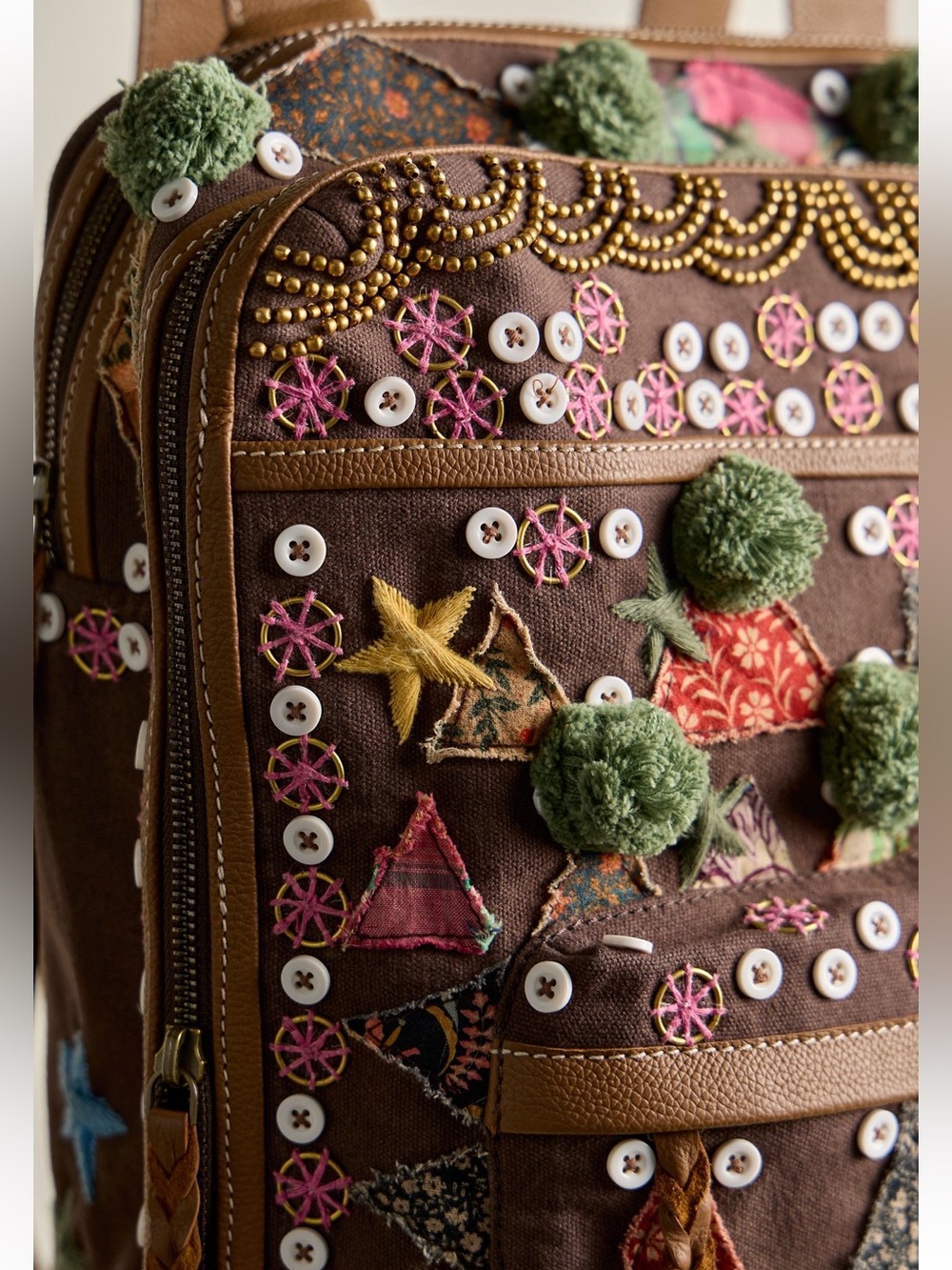 Free People x The Falls Bexley Embroidered Backpack in Chocolate - Picture 2 of 10